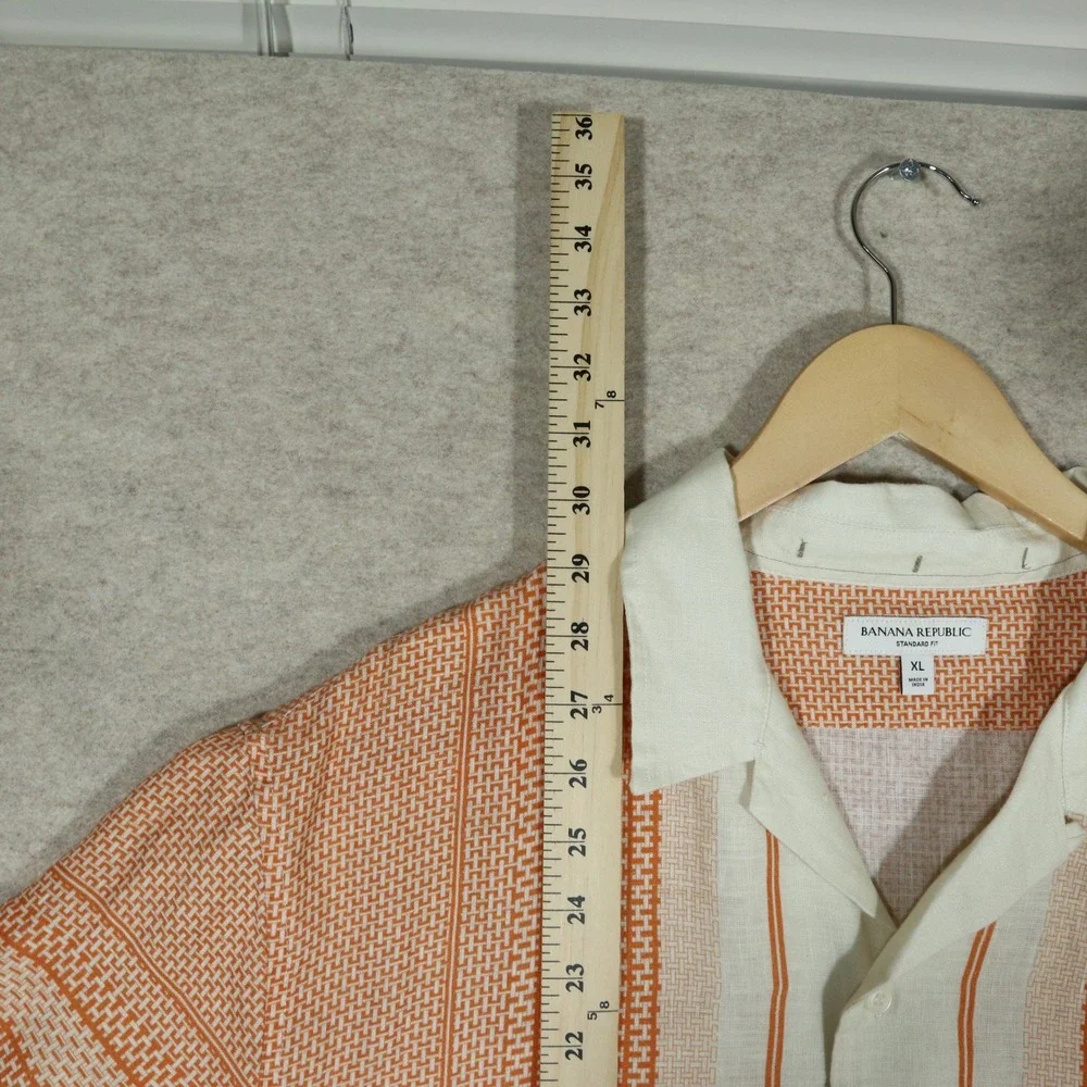 Banana Republic Shirt XL Orange Print Linen Modern Camp Collar 646099